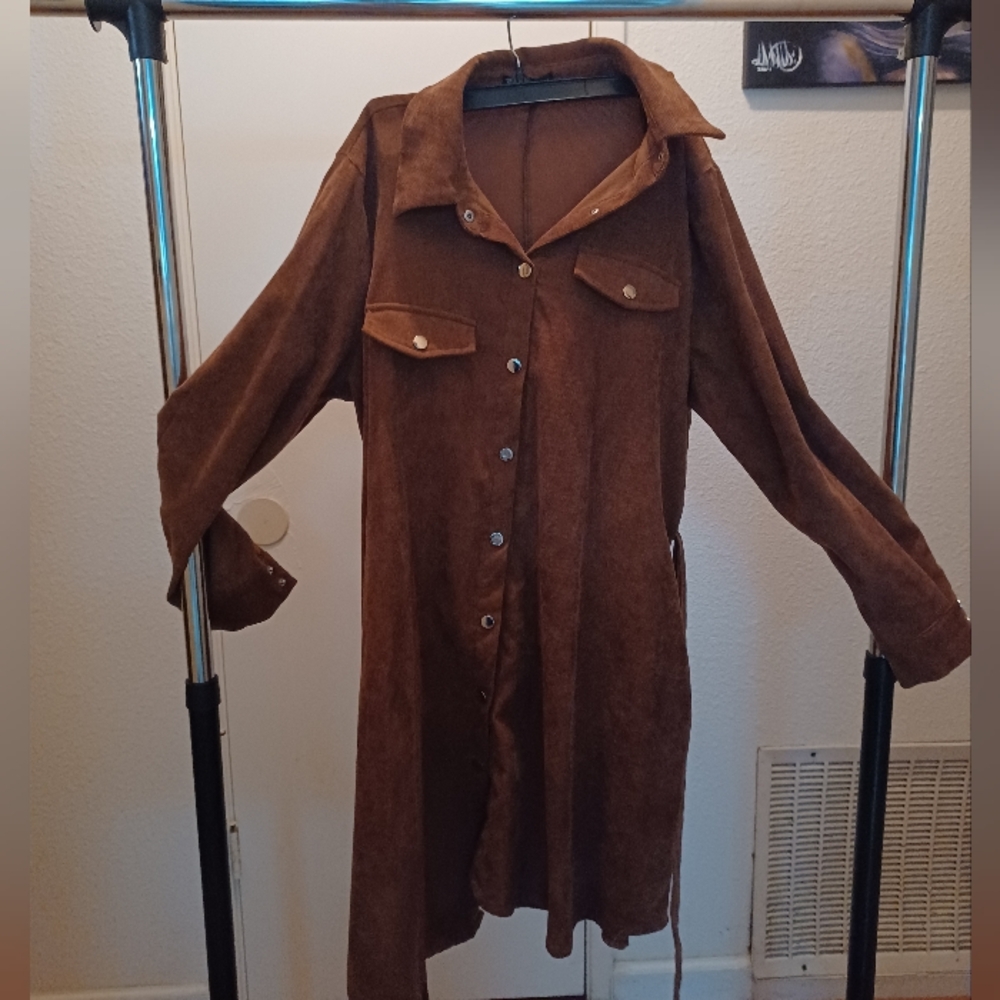 Womens brown corduroy button up Dress/Jacket.
